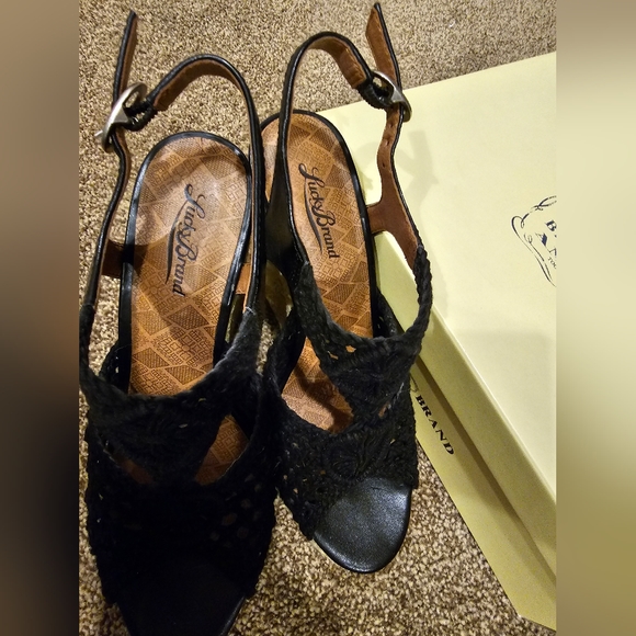 Lucky Brand Heels Womens 8 Rilo Macrame Crochet Platform Sandals BK Fabric. - Picture 7 of 12